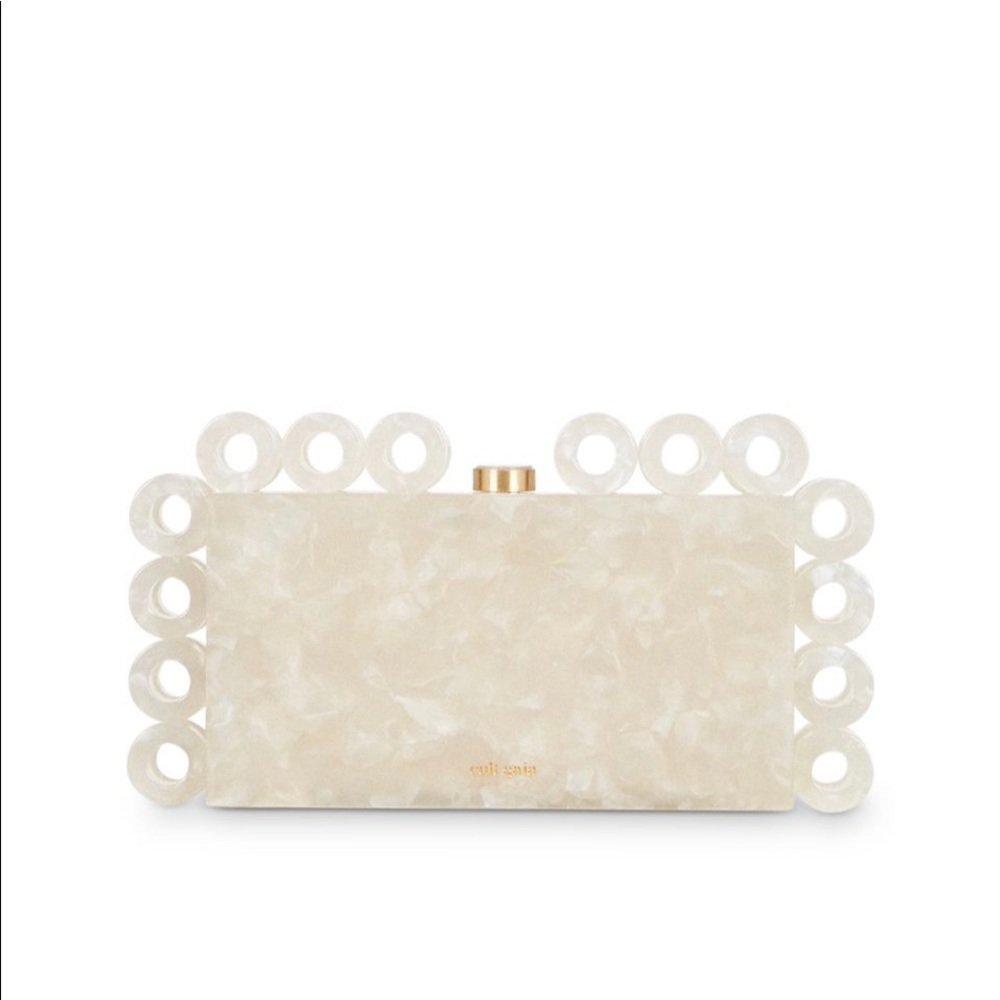 cult gaia Ivory Resin Circle-Trim Minaudiere Clutch